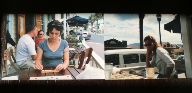 Claire and Ana playing scrabble in Raglan, New Zealand, just before the turn of the century.