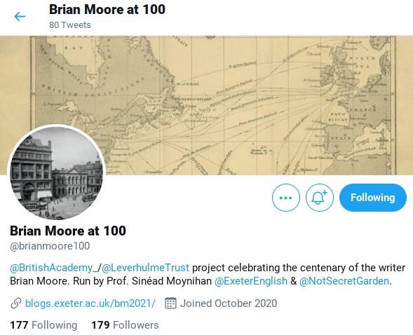 Northern Irish Author Canadian Brian Moore