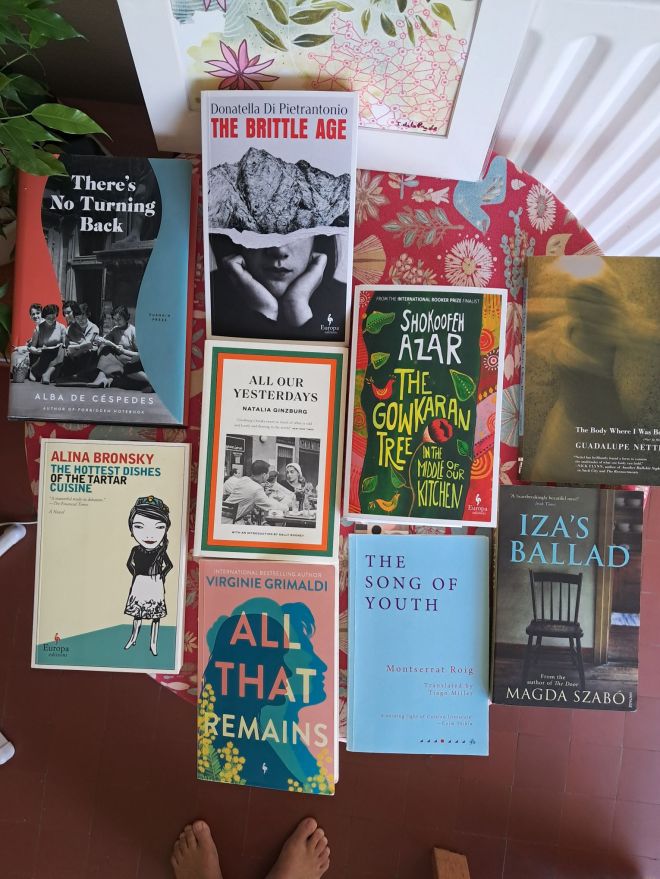 Covers of books ftom the shelf of novels by women in translation